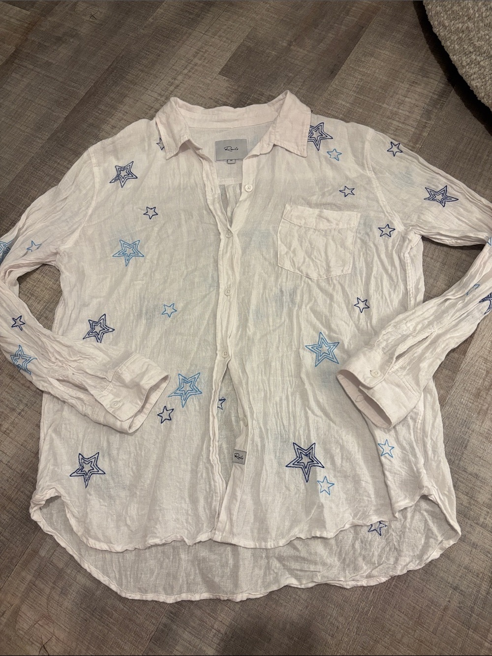 Rails Light Pink Button-Up Shirt with Blue Star Embroidery